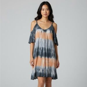 Tie-Dye Cold Shoulder sleeves Dress